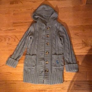 Knit Cardigan with Hood. 2 pockets. Brown-grey